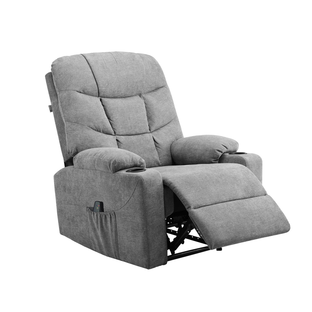 Oikiture Recliner Chair Electric Massage Chairs Heated Polyester Grey-Recliner Chair-PEROZ Accessories