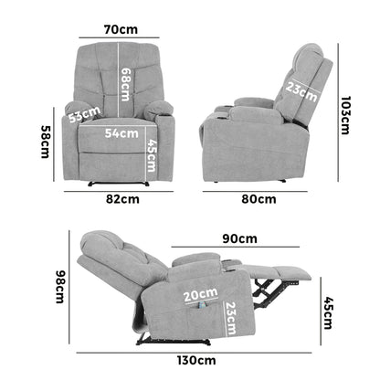 Oikiture Recliner Chair Electric Massage Chairs Heated Polyester Grey-Recliner Chair-PEROZ Accessories
