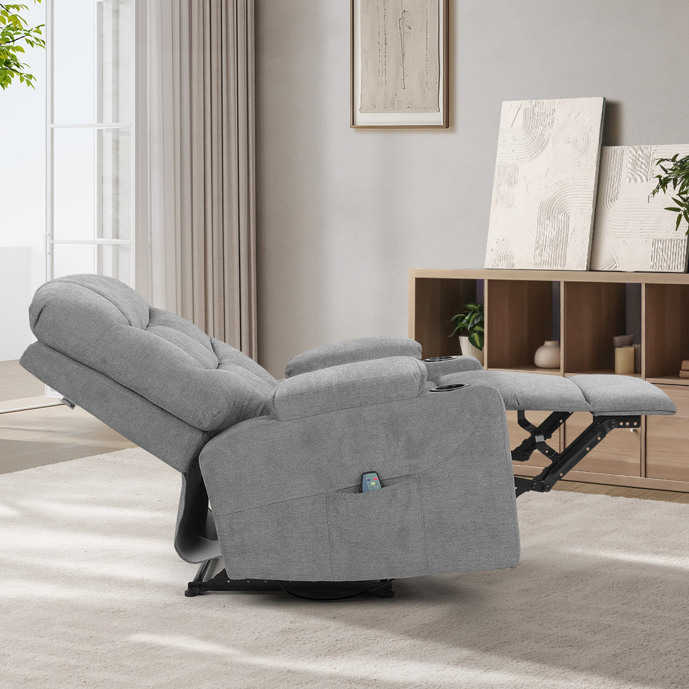 Oikiture Recliner Chair Electric Massage Chairs Heated Polyester Grey-Recliner Chair-PEROZ Accessories