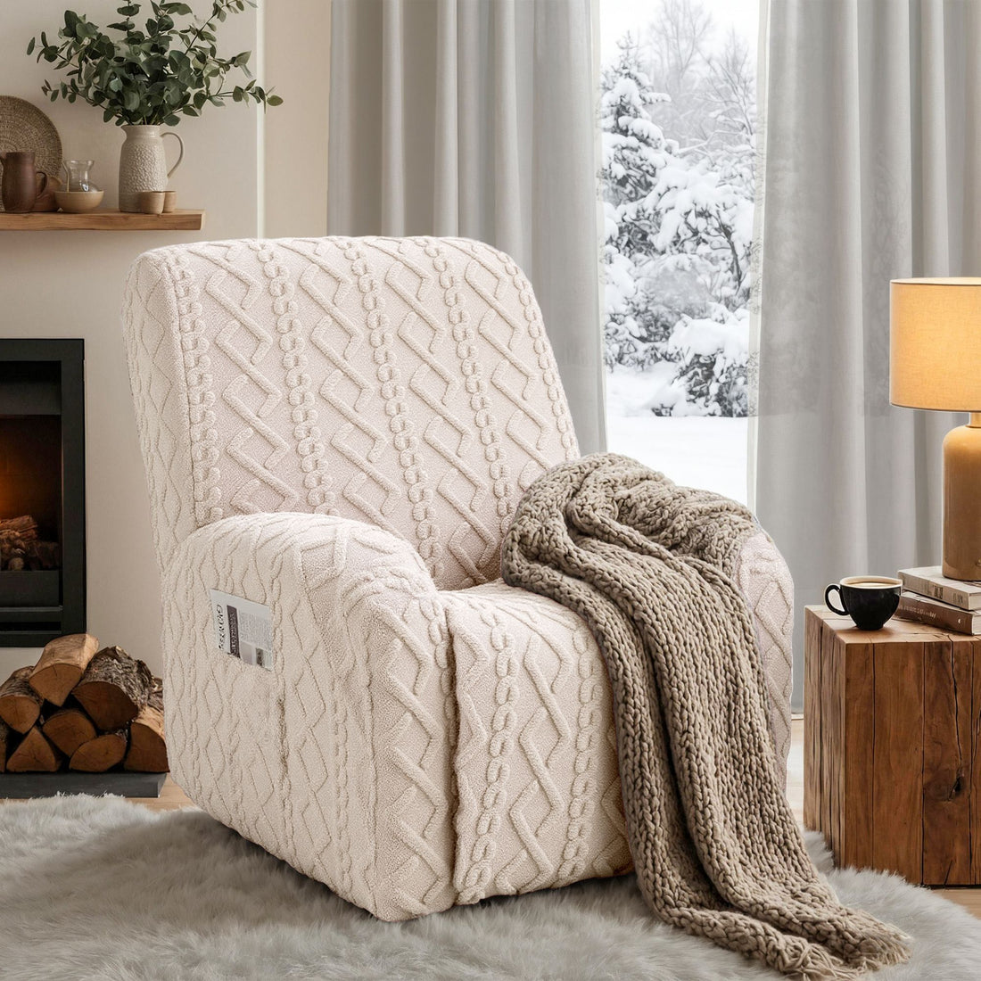 Artiss Recliner Chair Covers with Storage Side Pockets Beige-Furniture > Bar Stools &amp; Chairs > Arm Chairs &amp; Recliners-PEROZ Accessories