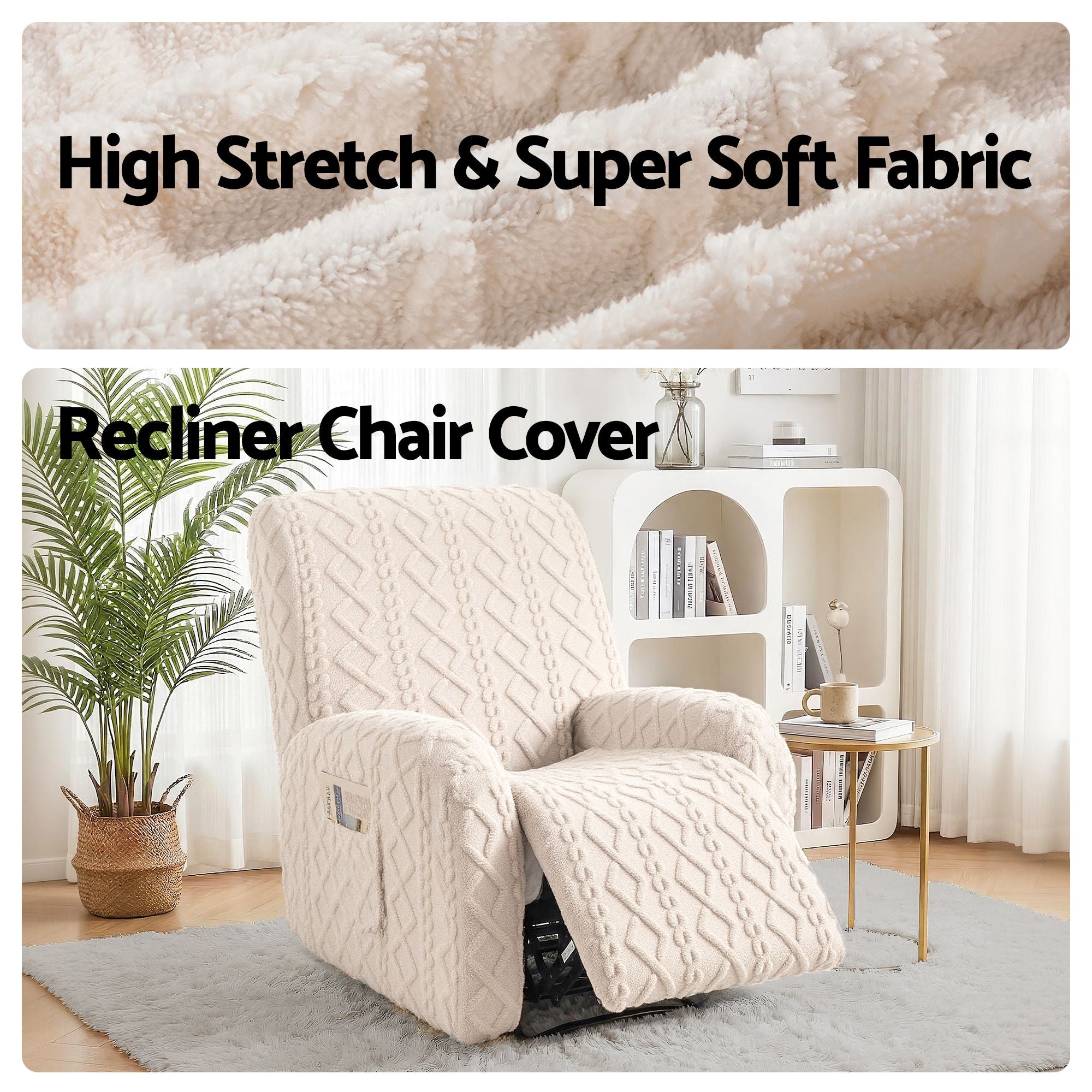 Artiss Recliner Chair Covers with Storage Side Pockets Beige-Furniture > Bar Stools &amp; Chairs > Arm Chairs &amp; Recliners-PEROZ Accessories