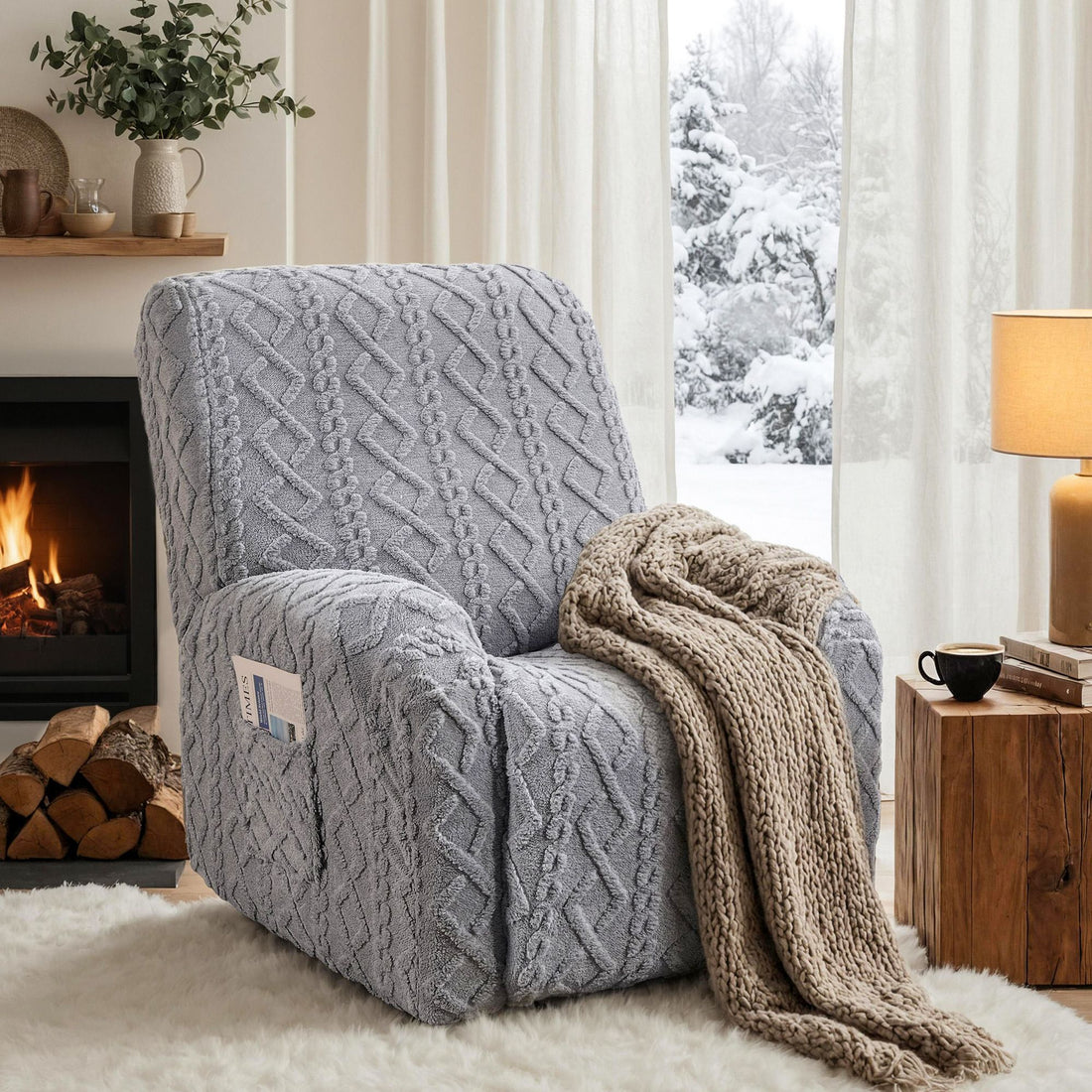 Artiss Recliner Chair Covers with Storage Side Pockets Grey-Furniture > Bar Stools &amp; Chairs > Arm Chairs &amp; Recliners-PEROZ Accessories