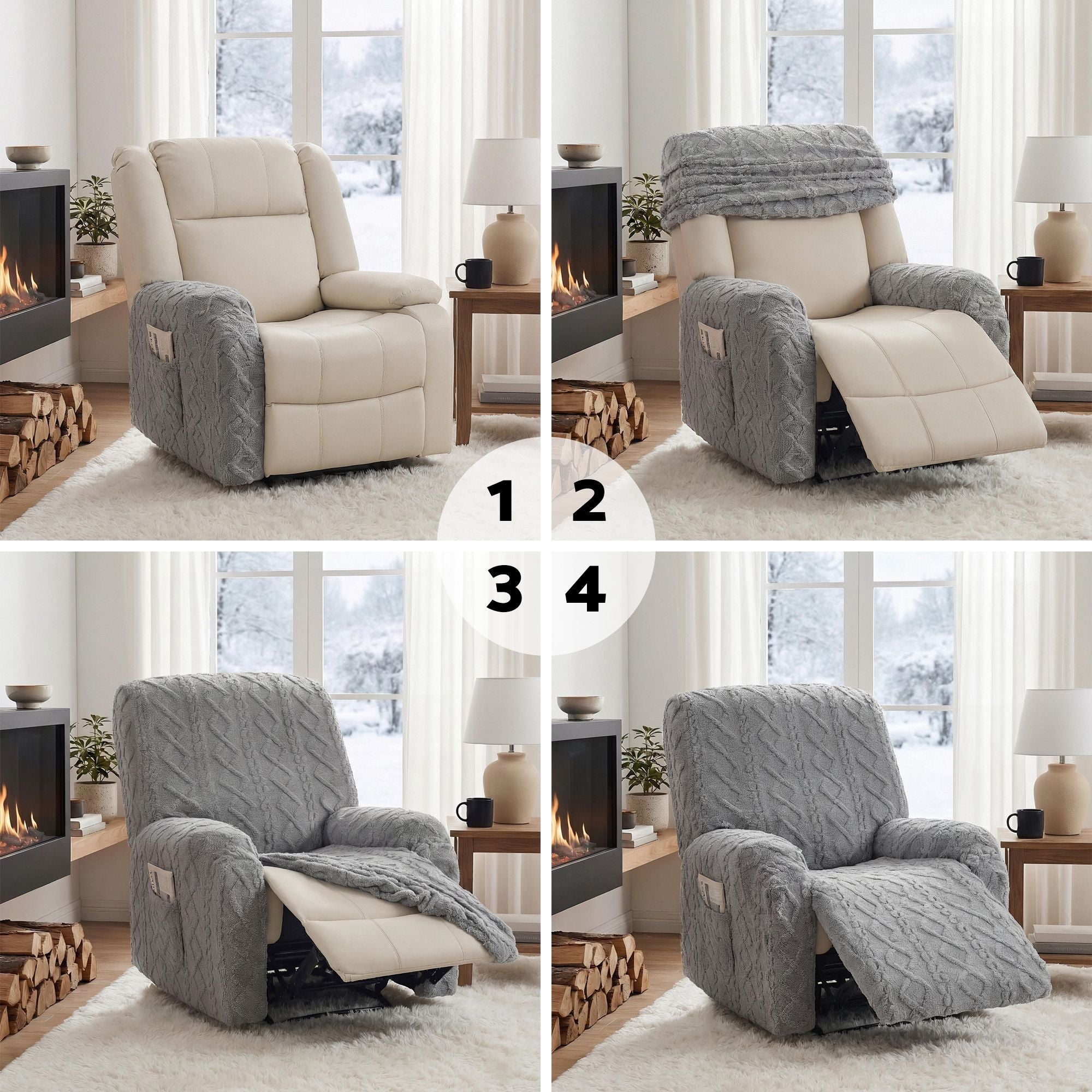 Artiss Recliner Chair Covers with Storage Side Pockets Grey-Furniture > Bar Stools &amp; Chairs > Arm Chairs &amp; Recliners-PEROZ Accessories