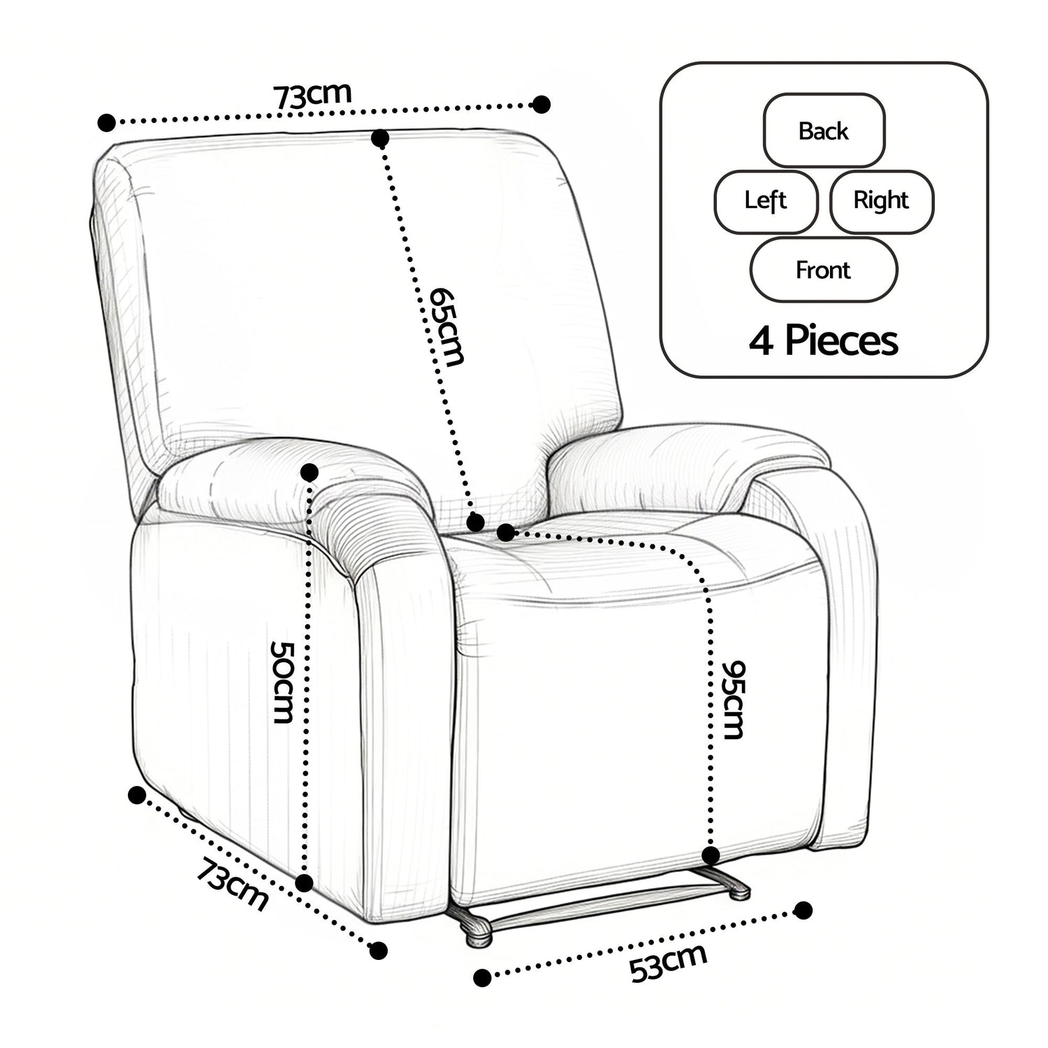 Artiss Stretch Kids Recliner Cover 4-Pieces Recliner Chair Slipcovers Printed Polyester-Furniture > Bar Stools &amp; Chairs > Arm Chairs &amp; Recliners-PEROZ Accessories