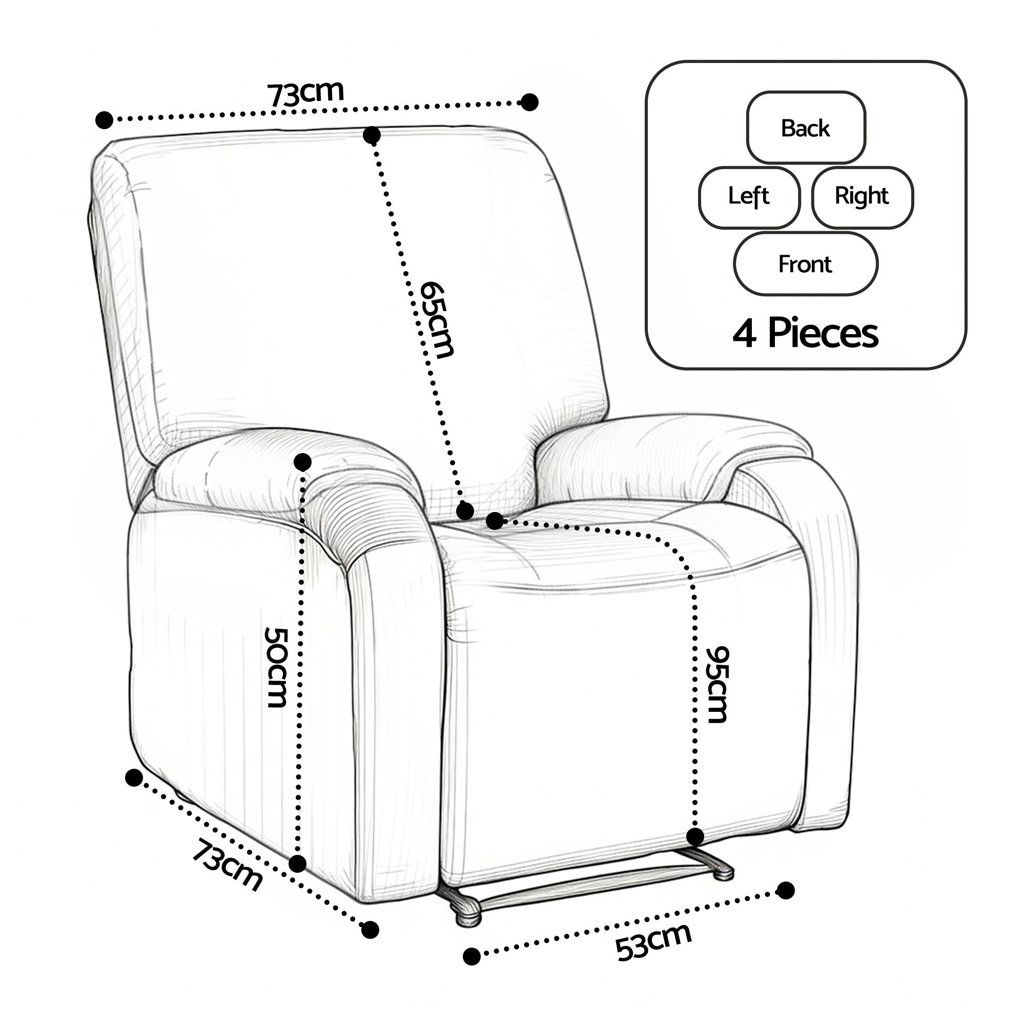 Artiss Stretch Kids Recliner Cover 4-Pieces Recliner Chair Slipcovers Printed Polyester-Furniture > Bar Stools &amp; Chairs > Arm Chairs &amp; Recliners-PEROZ Accessories
