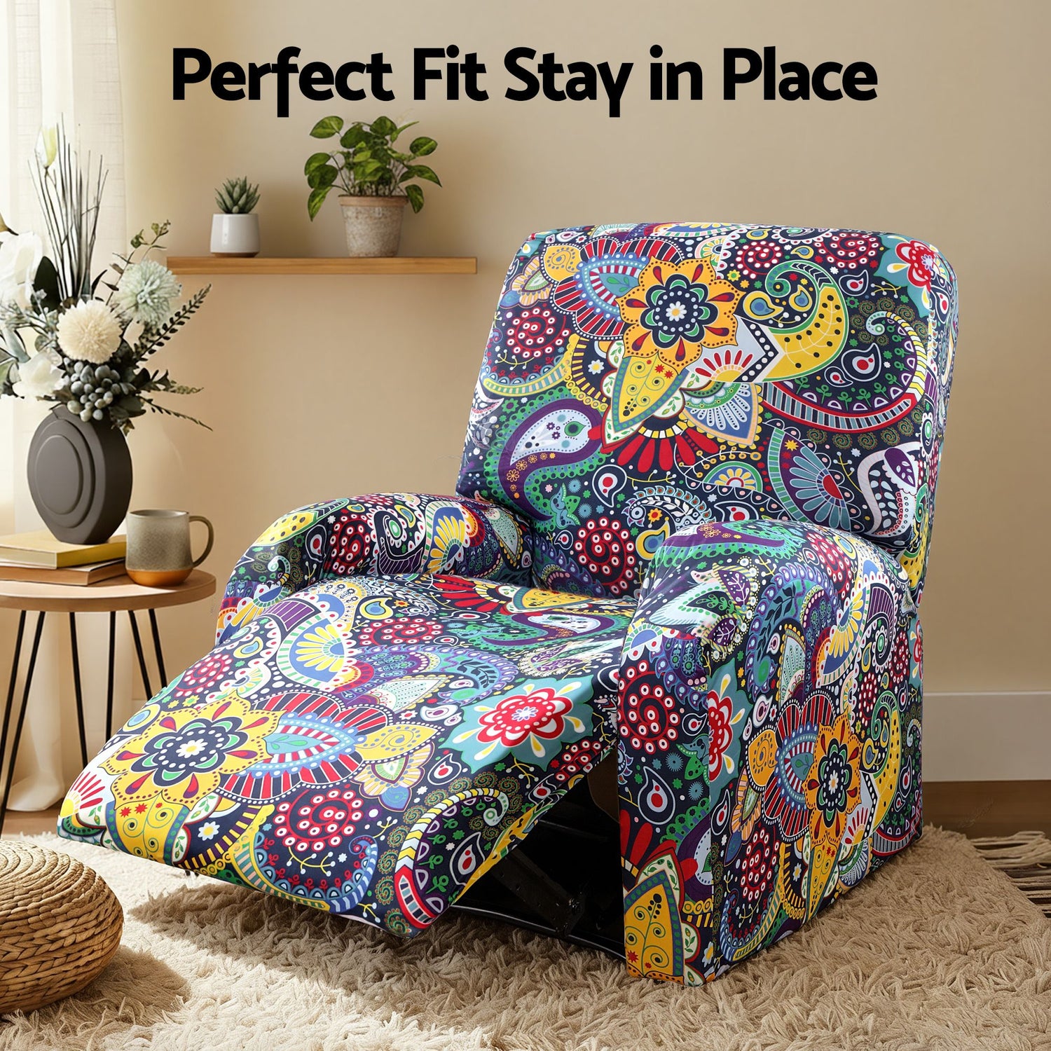 Artiss Stretch Kids Recliner Cover 4-Pieces Recliner Chair Slipcovers Printed Polyester-Furniture > Bar Stools &amp; Chairs > Arm Chairs &amp; Recliners-PEROZ Accessories