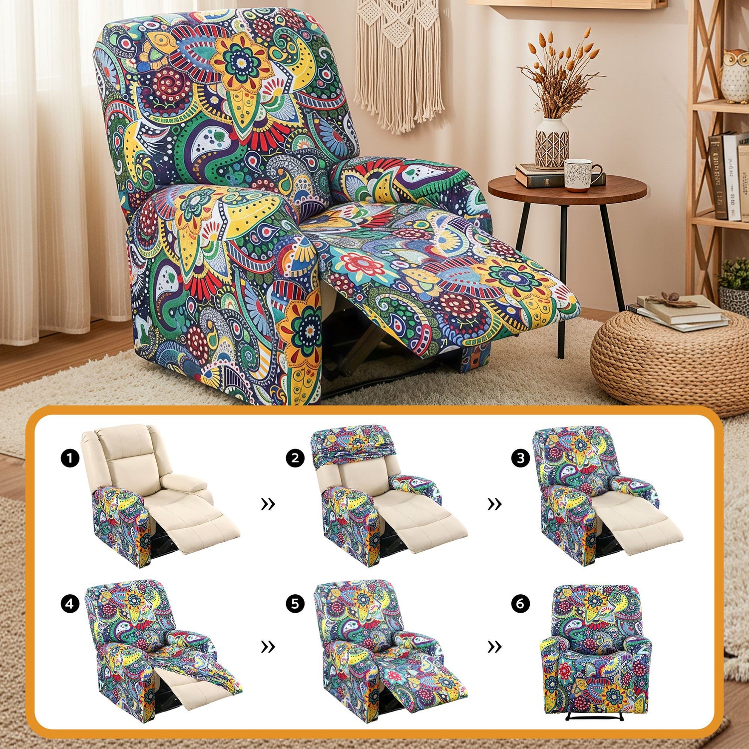Artiss Stretch Kids Recliner Cover 4-Pieces Recliner Chair Slipcovers Printed Polyester-Furniture > Bar Stools &amp; Chairs > Arm Chairs &amp; Recliners-PEROZ Accessories