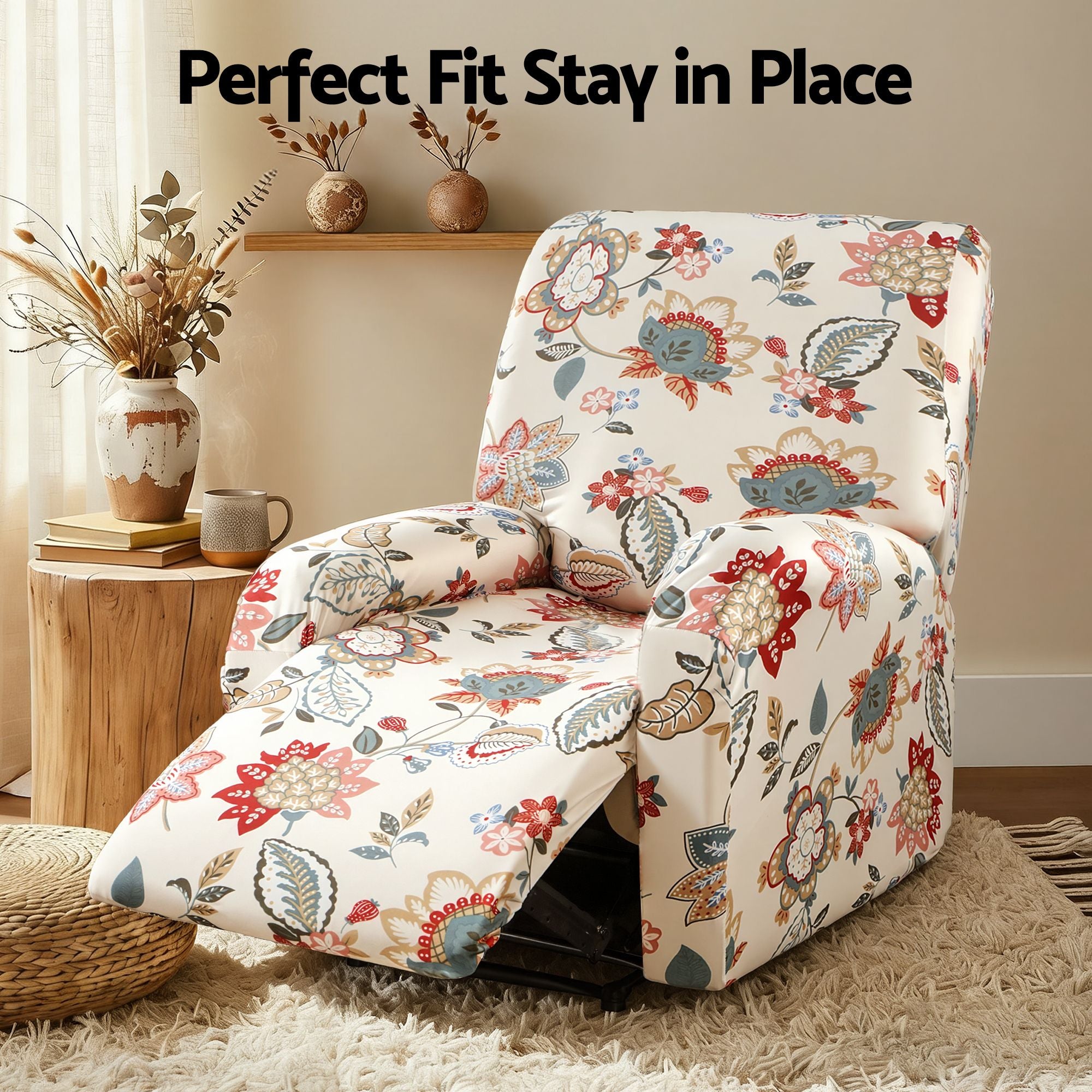 Artiss Stretch Kids Recliner Cover 4-Pieces Recliner Chair Slipcovers Printed Polyester-Furniture > Bar Stools &amp; Chairs > Arm Chairs &amp; Recliners-PEROZ Accessories