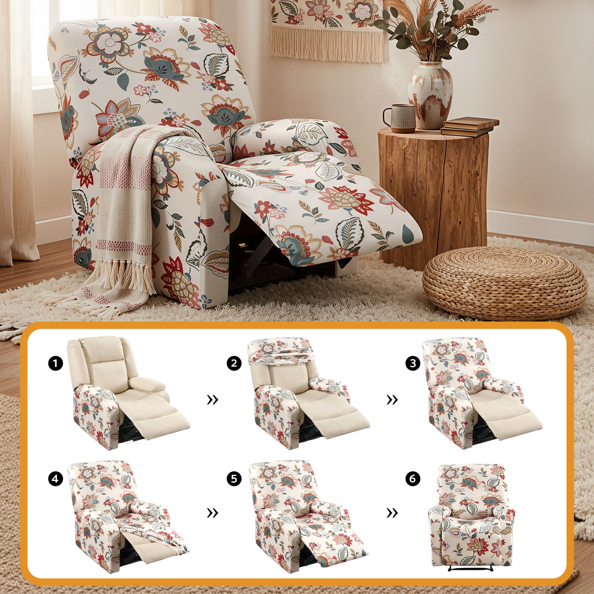 Artiss Stretch Kids Recliner Cover 4-Pieces Recliner Chair Slipcovers Printed Polyester-Furniture > Bar Stools &amp; Chairs > Arm Chairs &amp; Recliners-PEROZ Accessories