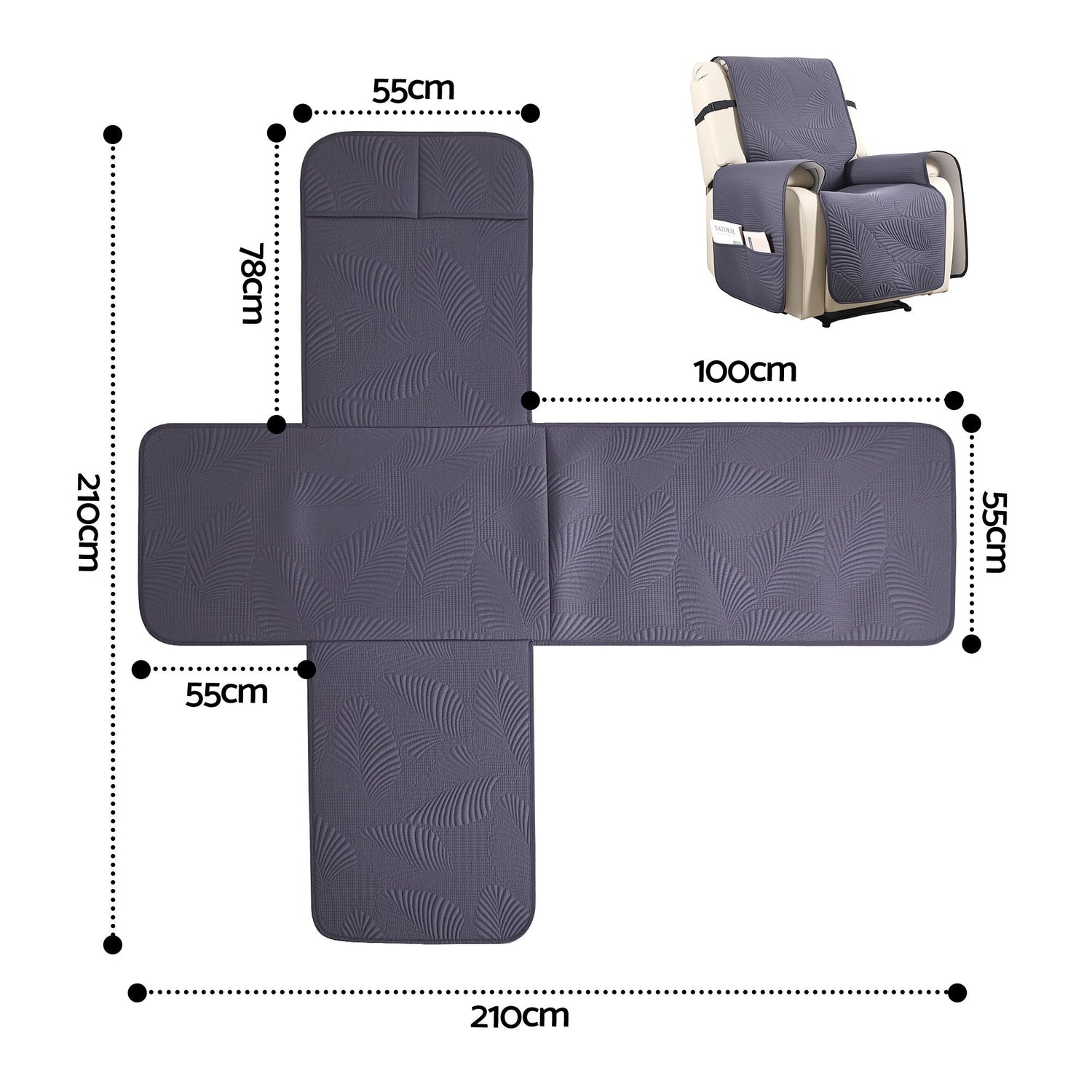 Artiss Quilted Recliner Chair Covers 100% Waterproof Recliner Slipcovers Grey-Furniture > Bar Stools &amp; Chairs > Arm Chairs &amp; Recliners-PEROZ Accessories