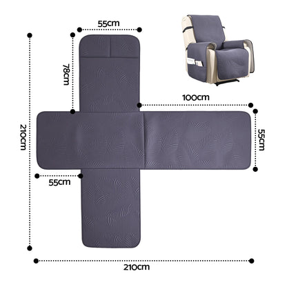 Artiss Quilted Recliner Chair Covers 100% Waterproof Recliner Slipcovers Grey-Furniture > Bar Stools &amp; Chairs > Arm Chairs &amp; Recliners-PEROZ Accessories