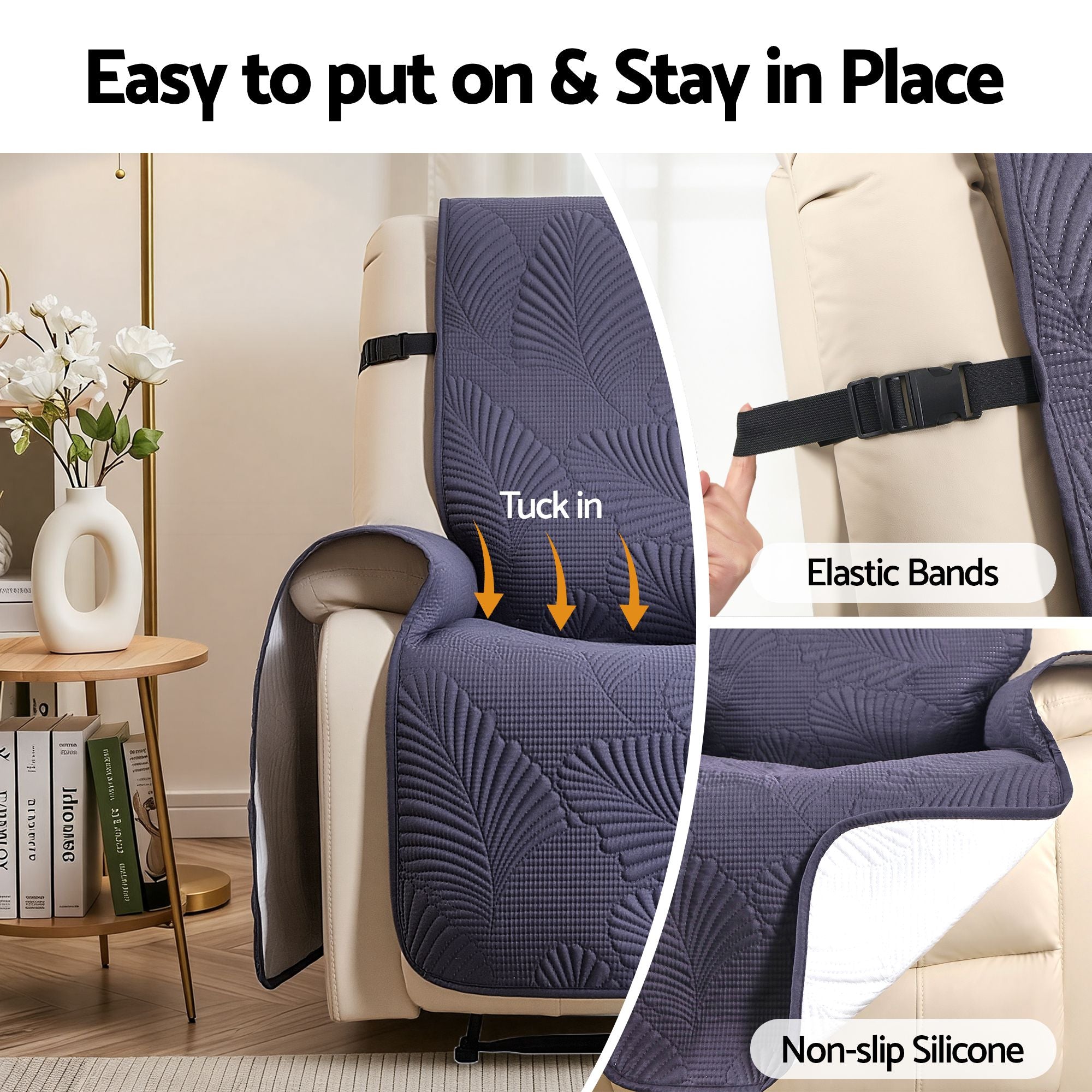 Artiss Quilted Recliner Chair Covers 100% Waterproof Recliner Slipcovers Grey-Furniture > Bar Stools &amp; Chairs > Arm Chairs &amp; Recliners-PEROZ Accessories