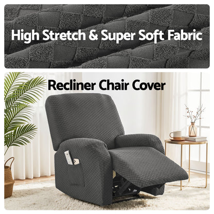 Artiss Recliner Chair Covers with Storage Side Pockets Grey Fabric
