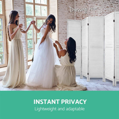 Artiss 6 Panel Room Divider Screen Privacy Wood Foldable Stand Timber White-Furniture > Living Room-PEROZ Accessories