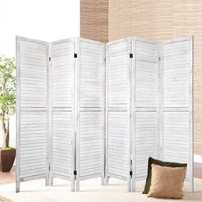 Artiss 6 Panel Room Divider Screen Privacy Wood Foldable Stand Timber White-Furniture > Living Room-PEROZ Accessories