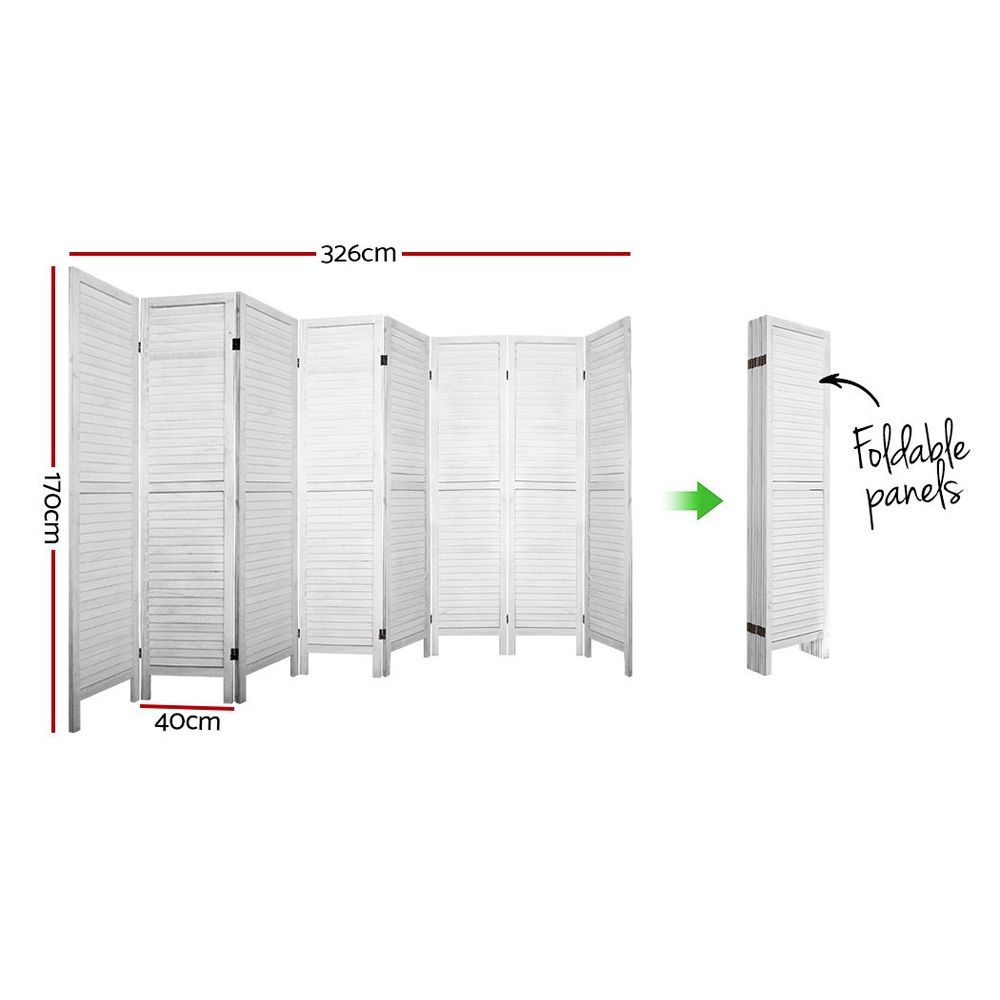 Artiss Room Divider Screen 8 Panel Privacy Wood Dividers Stand Bed Timber White-Furniture > Living Room-PEROZ Accessories