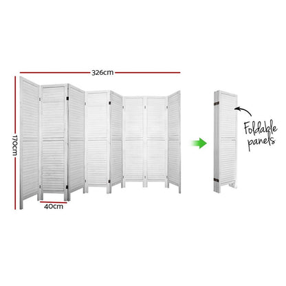 Artiss Room Divider Screen 8 Panel Privacy Wood Dividers Stand Bed Timber White-Furniture > Living Room-PEROZ Accessories