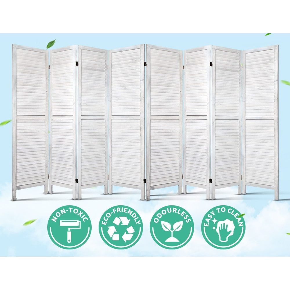 Artiss Room Divider Screen 8 Panel Privacy Wood Dividers Stand Bed Timber White-Furniture > Living Room-PEROZ Accessories