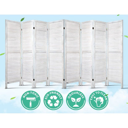 Artiss Room Divider Screen 8 Panel Privacy Wood Dividers Stand Bed Timber White-Furniture > Living Room-PEROZ Accessories
