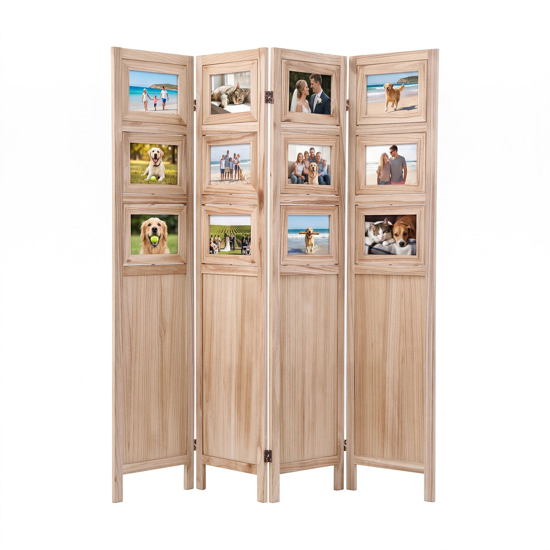 Artiss Room Divider 4 Panel Folding Privacy Screen Partition Rotatable Photo Frame Picture Collage Display Solid Wood Natural-Furniture > Bedroom > Room Dividers-PEROZ Accessories