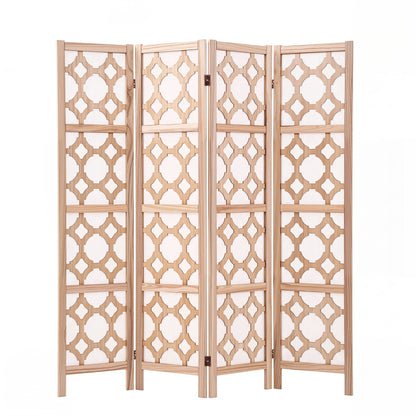 Artiss 4 Panel Room Divider Folding Privacy Screen Wooden Partition Geometric Freestanding Separator Natural 170cm