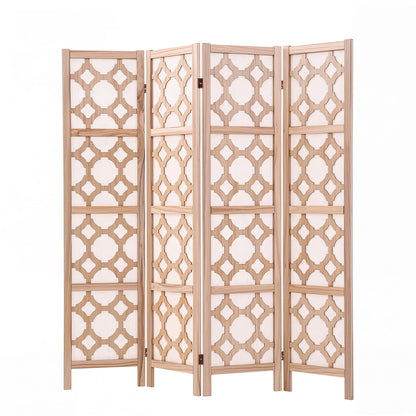 Artiss 4 Panel Room Divider Folding Privacy Screen Wooden Partition Geometric Freestanding Separator Natural 170cm