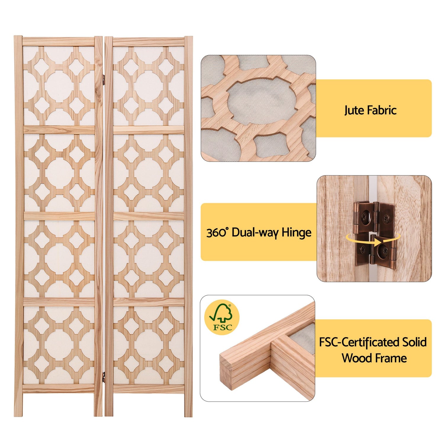 Artiss 4 Panel Room Divider Folding Privacy Screen Wooden Partition Geometric Freestanding Separator Natural 170cm