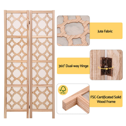 Artiss 4 Panel Room Divider Folding Privacy Screen Wooden Partition Geometric Freestanding Separator Natural 170cm