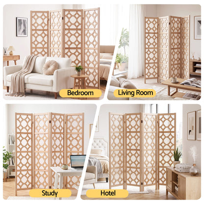 Artiss 4 Panel Room Divider Folding Privacy Screen Wooden Partition Geometric Freestanding Separator Natural 170cm