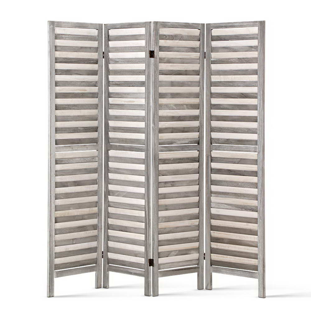 Artiss 4 Panel Room Divider Screen 163x170cm Louver Grey-Furniture &gt; Bedroom &gt; Room Dividers-PEROZ Accessories