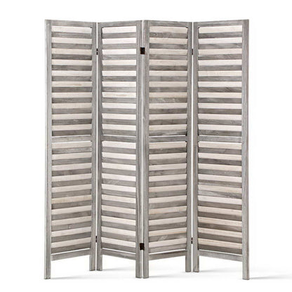 Artiss 4 Panel Room Divider Screen 163x170cm Louver Grey-Furniture &gt; Bedroom &gt; Room Dividers-PEROZ Accessories