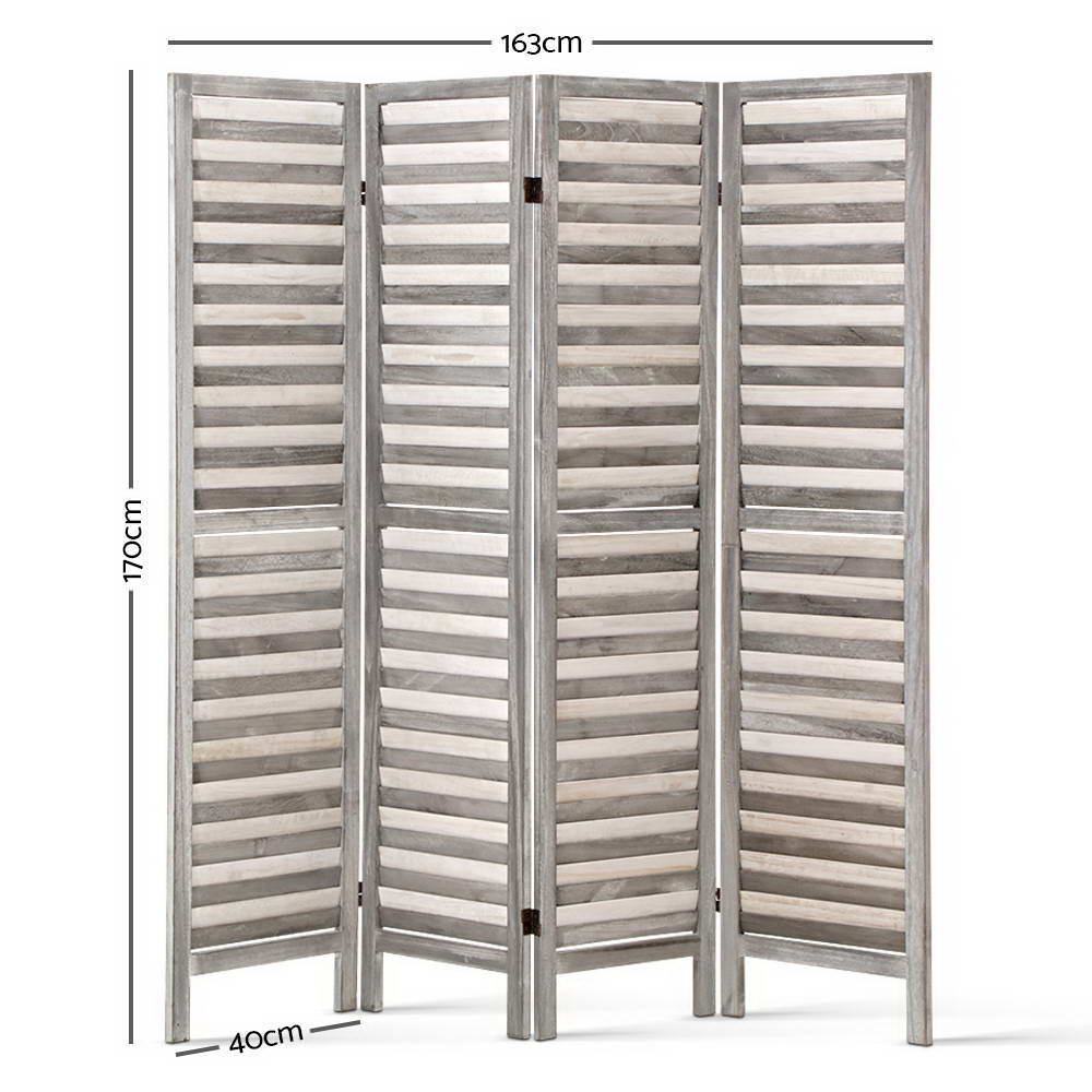 Artiss 4 Panel Room Divider Screen 163x170cm Louver Grey-Furniture &gt; Bedroom &gt; Room Dividers-PEROZ Accessories
