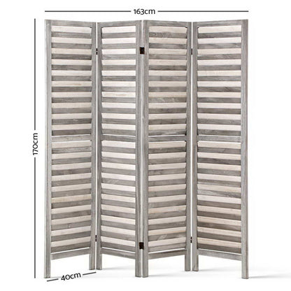 Artiss 4 Panel Room Divider Screen 163x170cm Louver Grey-Furniture &gt; Bedroom &gt; Room Dividers-PEROZ Accessories