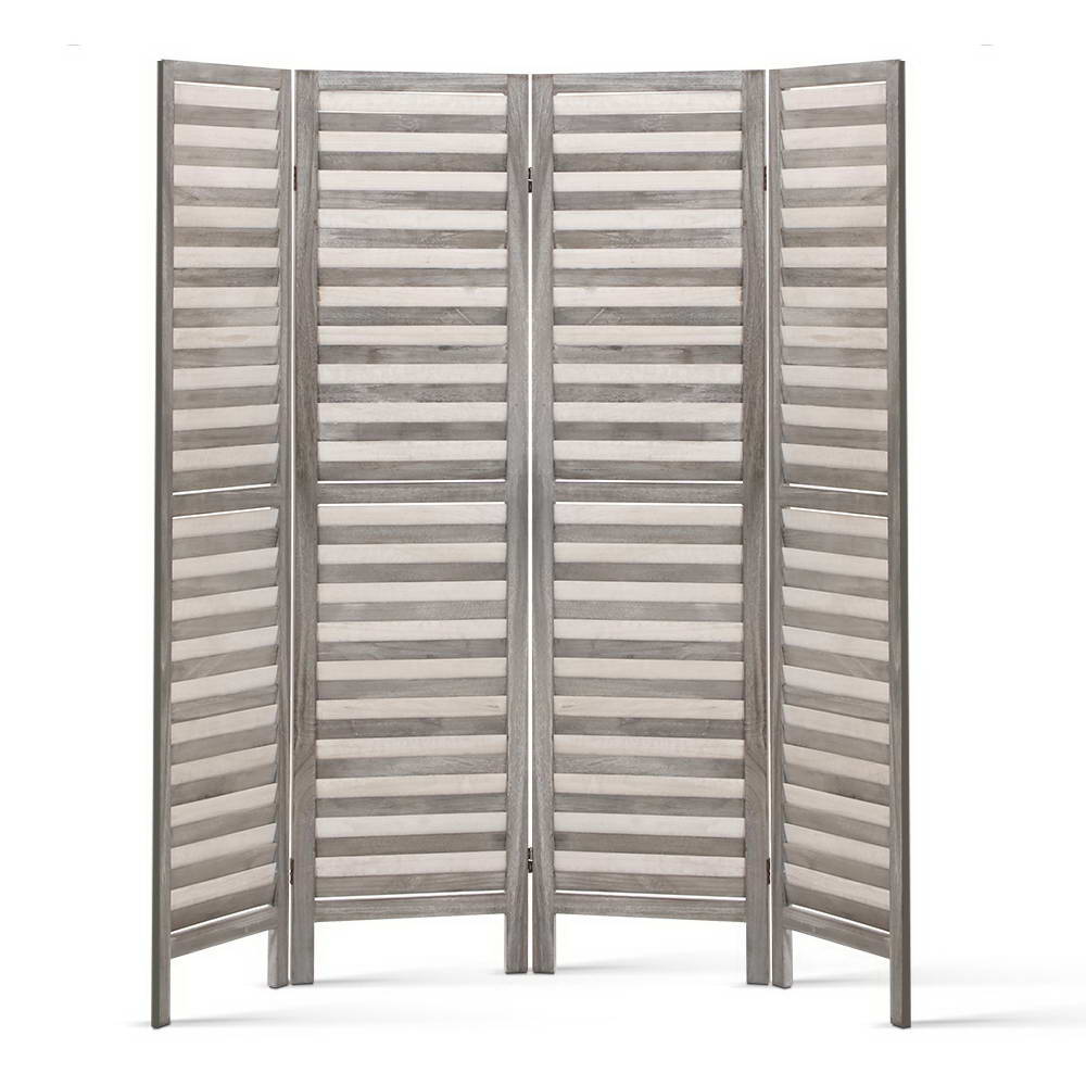 Artiss 4 Panel Room Divider Screen 163x170cm Louver Grey-Furniture &gt; Bedroom &gt; Room Dividers-PEROZ Accessories