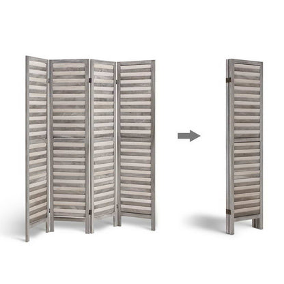 Artiss 4 Panel Room Divider Screen 163x170cm Louver Grey-Furniture &gt; Bedroom &gt; Room Dividers-PEROZ Accessories