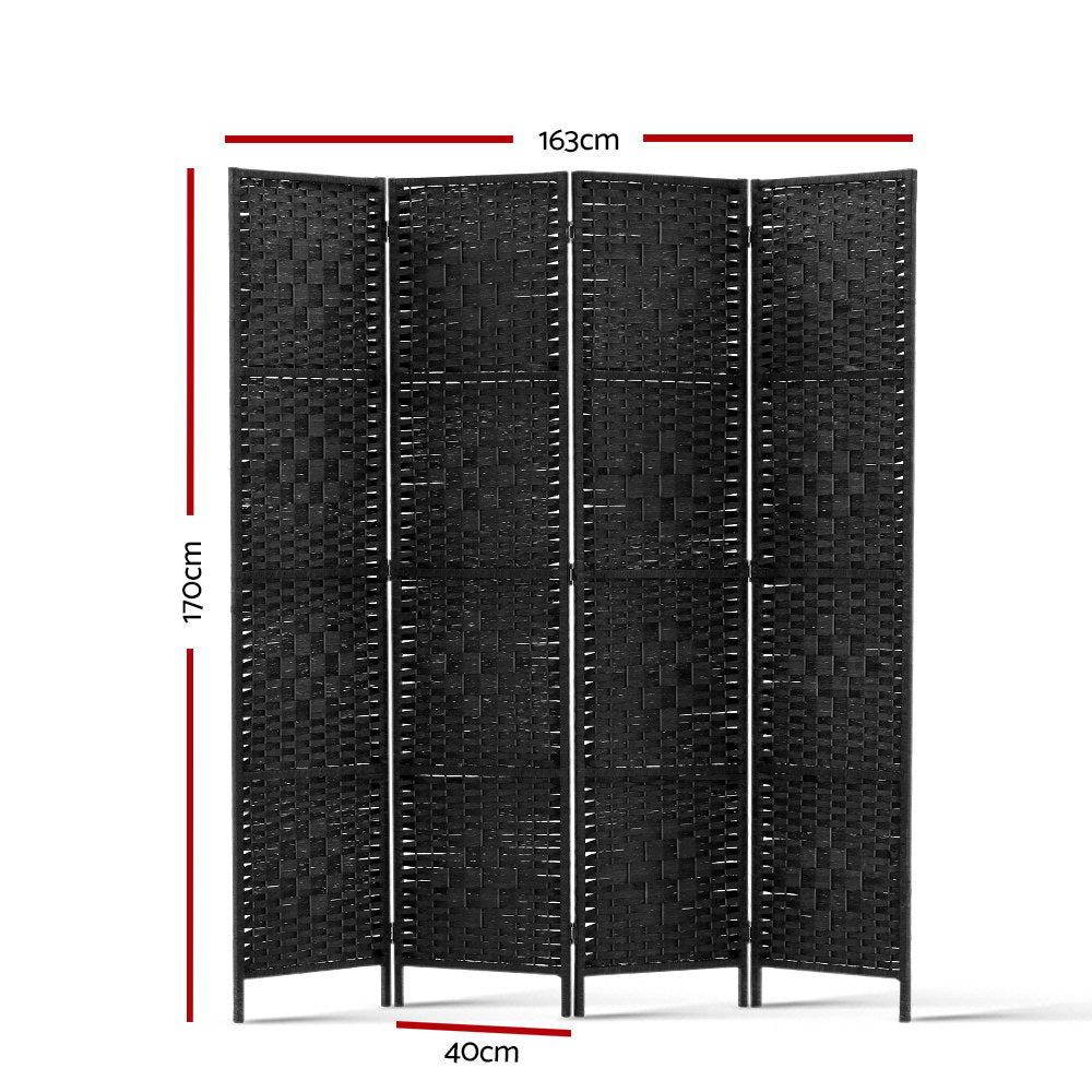 Artiss 4 Panel Room Divider Screen Privacy Timber Foldable Dividers Stand Black-Furniture &gt; Living Room-PEROZ Accessories