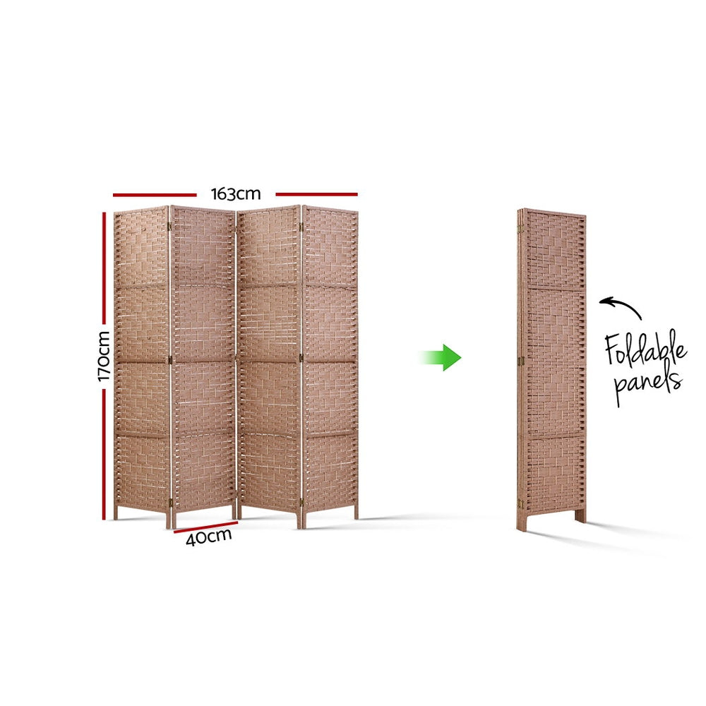 Artiss 4 Panel Room Divider Screen Privacy Timber Foldable Dividers Stand Natural-Furniture &gt; Living Room-PEROZ Accessories