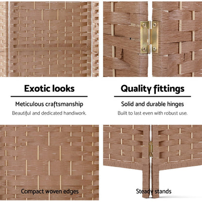 Artiss 4 Panel Room Divider Screen Privacy Timber Foldable Dividers Stand Natural-Furniture &gt; Living Room-PEROZ Accessories