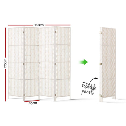 Artiss 4 Panel Room Divider Screen Privacy Timber Foldable Dividers Stand White-Furniture &gt; Living Room-PEROZ Accessories