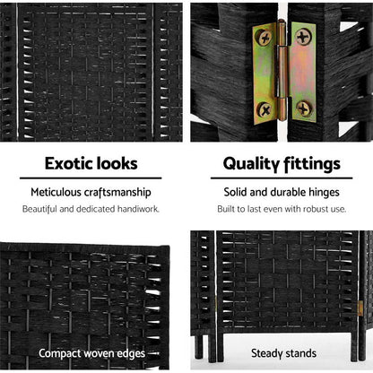 Artiss 8 Panel Room Divider Screen Privacy Timber Foldable Dividers Stand Black-Furniture &gt; Living Room-PEROZ Accessories