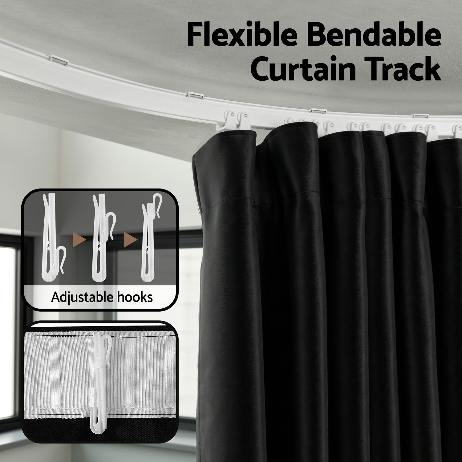 Artiss Room Divider Curtain Ceiling Mounted Track Sets Flexible Black-Furniture > Bedroom > Room Dividers-PEROZ Accessories