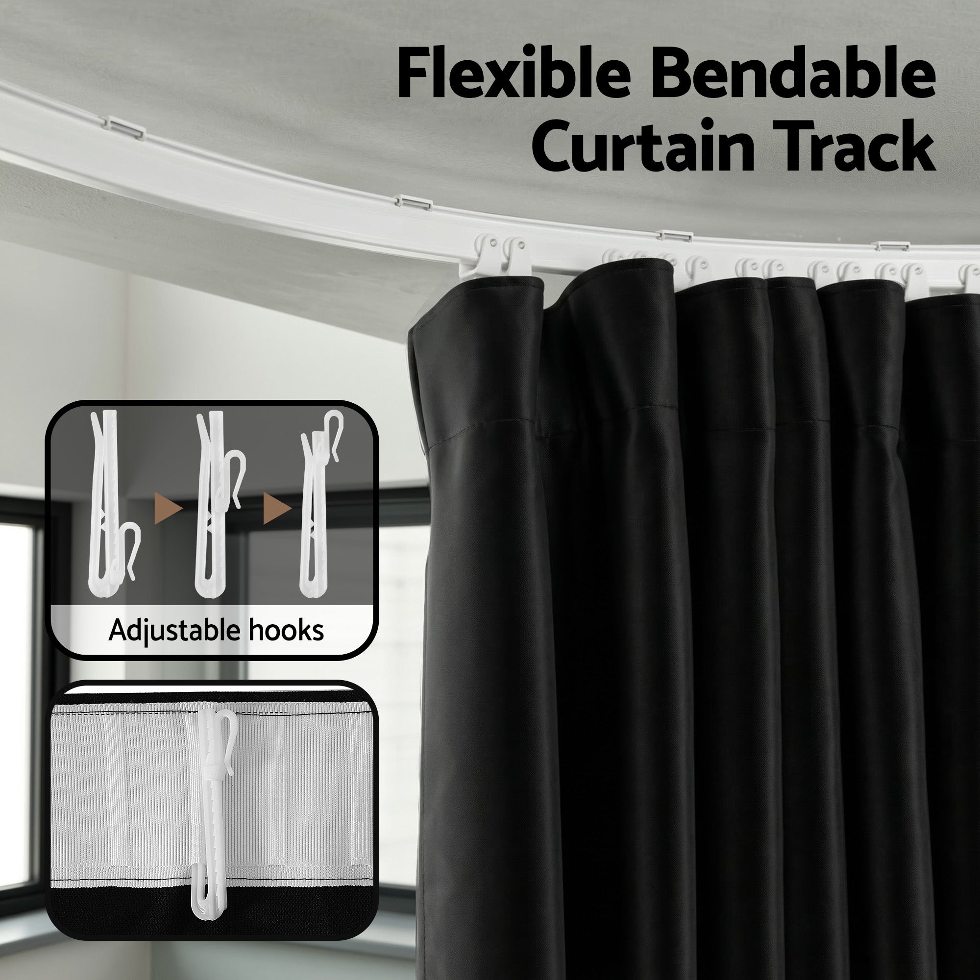 Artiss Room Divider Curtain Ceiling Mounted Track Sets Flexible Black-Furniture > Bedroom > Room Dividers-PEROZ Accessories