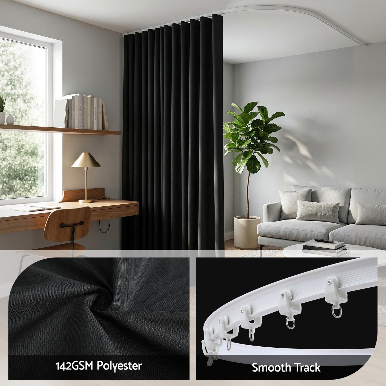 Artiss Room Divider Curtain Ceiling Mounted Track Sets Flexible Black-Furniture > Bedroom > Room Dividers-PEROZ Accessories