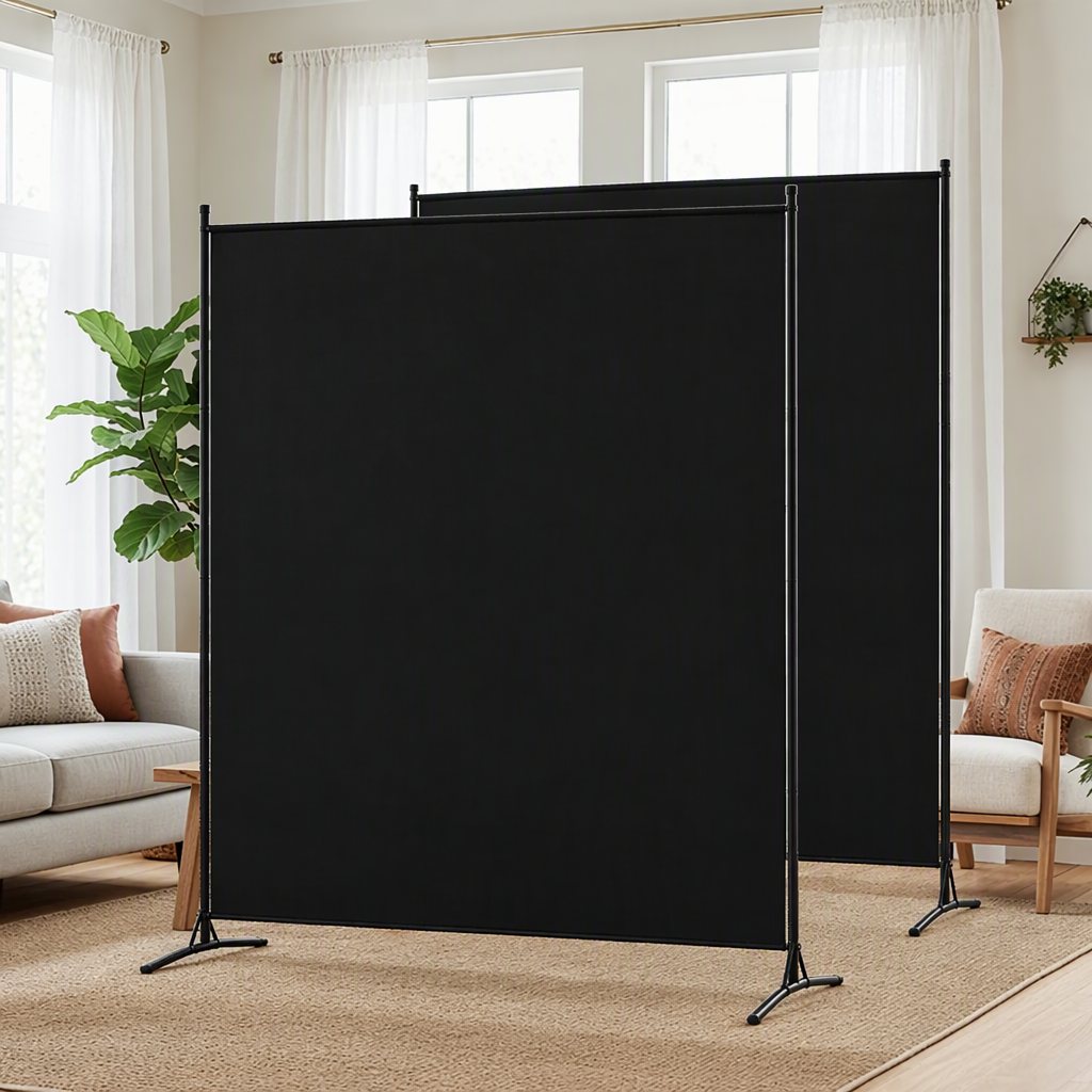 Artiss Room Divider Set of 2 Privacy Screen Fabric Room Separator Partition 175x180cm Black-Furniture > Bedroom > Room Dividers-PEROZ Accessories