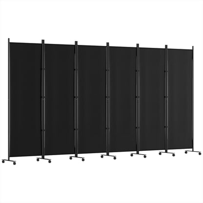 Artiss 6 Panel Room Divider Screen 323cm Wheel Fabric Black-Furniture &gt; Bedroom-PEROZ Accessories
