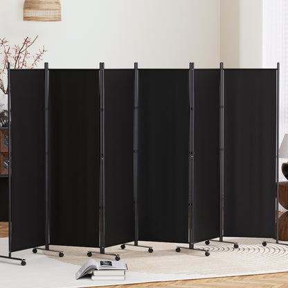 Artiss 6 Panel Room Divider Screen 323cm Wheel Fabric Black-Furniture &gt; Bedroom-PEROZ Accessories