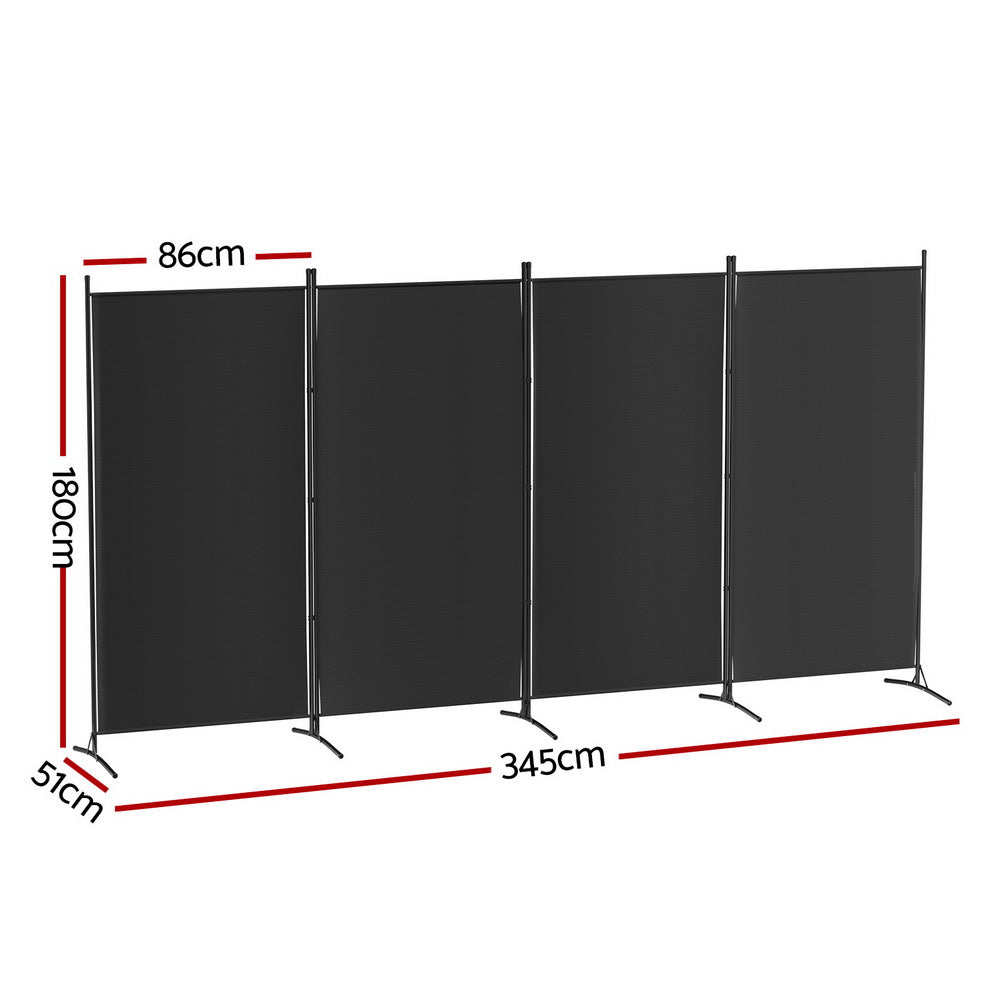 Artiss 4 Panel Room Divider Screen 345x180cm Fabric Black-Furniture &gt; Bedroom-PEROZ Accessories