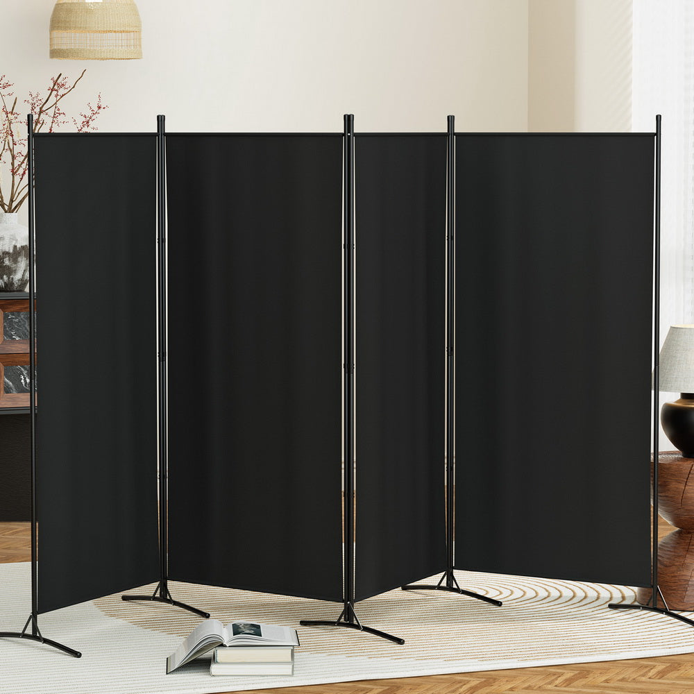 Artiss 4 Panel Room Divider Screen 345x180cm Fabric Black-Furniture &gt; Bedroom-PEROZ Accessories