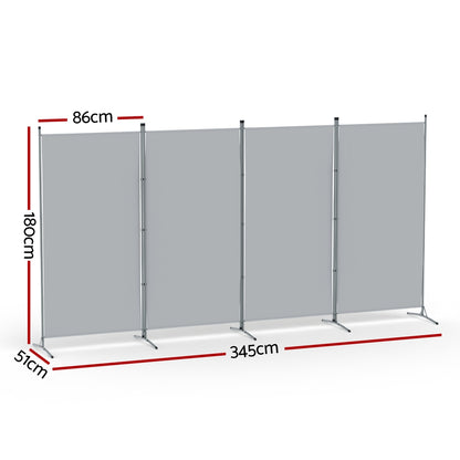 Artiss 4 Panel Room Divider Screen 345x180cm Fabric Grey-Furniture &gt; Bedroom &gt; Room Dividers-PEROZ Accessories
