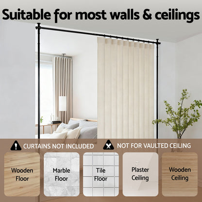 Artiss Room Divider Curtain Rod Extendable Black-Furniture &gt; Bedroom &gt; Room Dividers-PEROZ Accessories